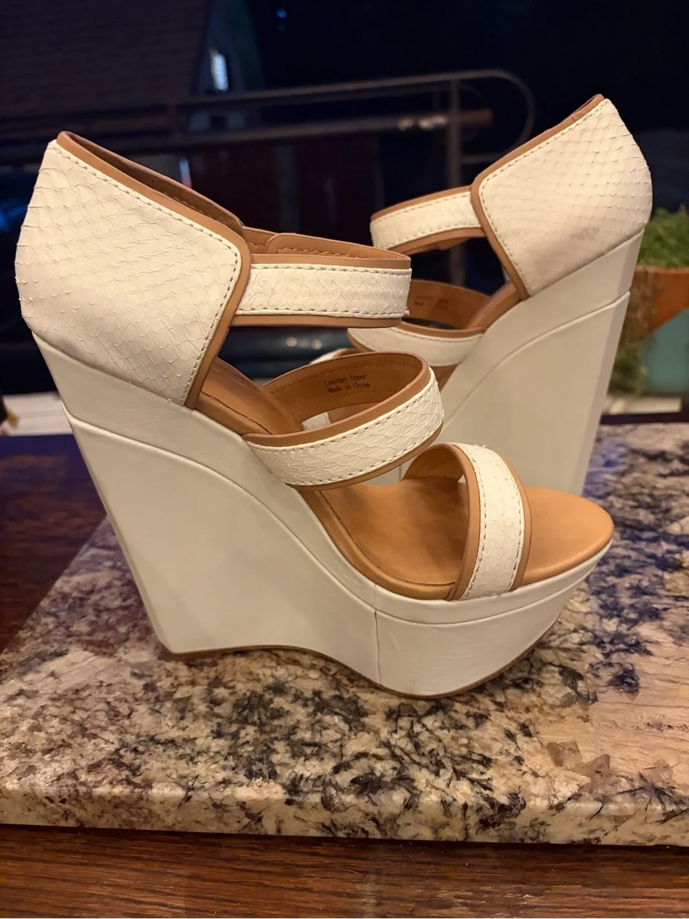 L.A.M.B. Inesa White & Tan Leather Platforms